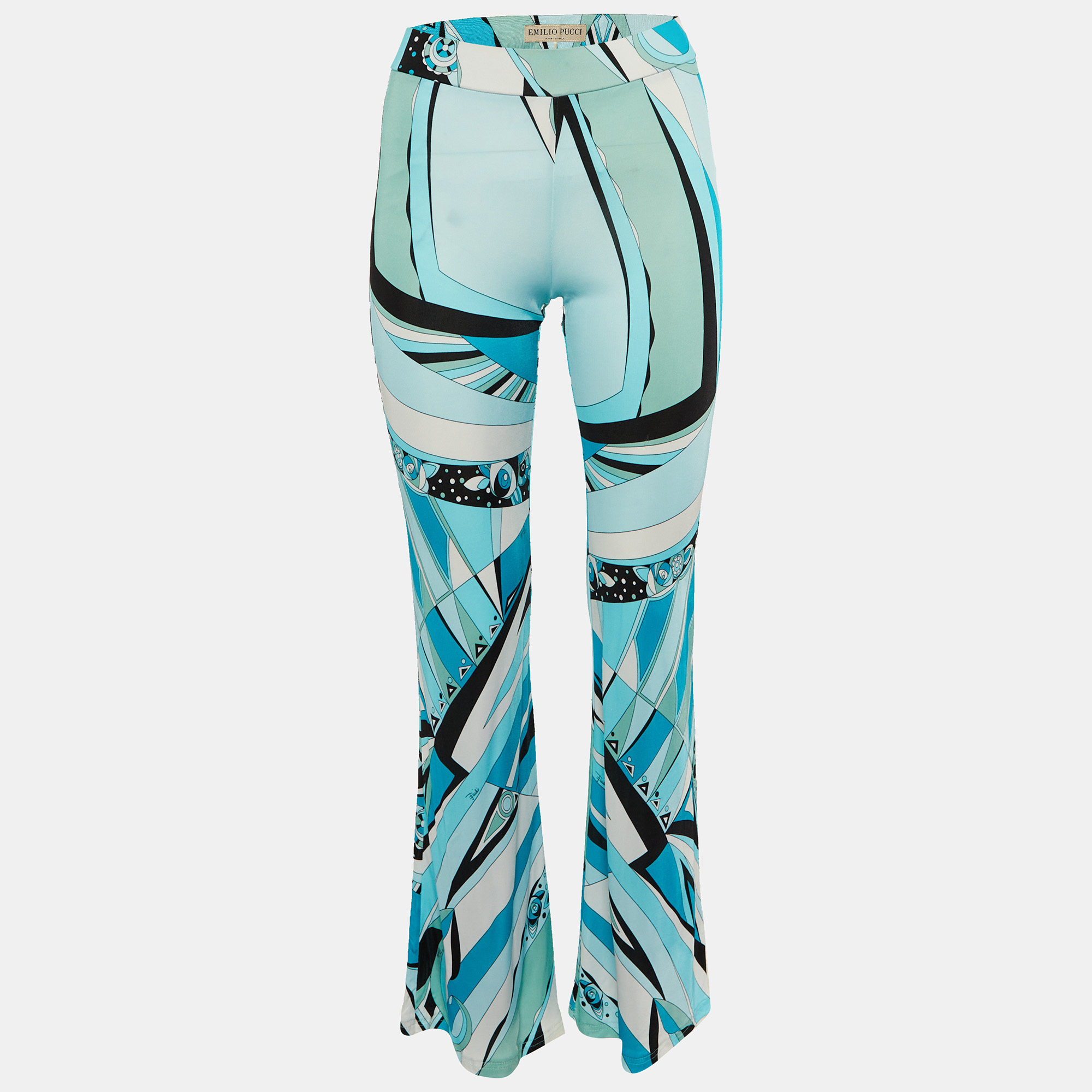 

Emilio Pucci Blue Printed Jersey Flared Leg Trousers M