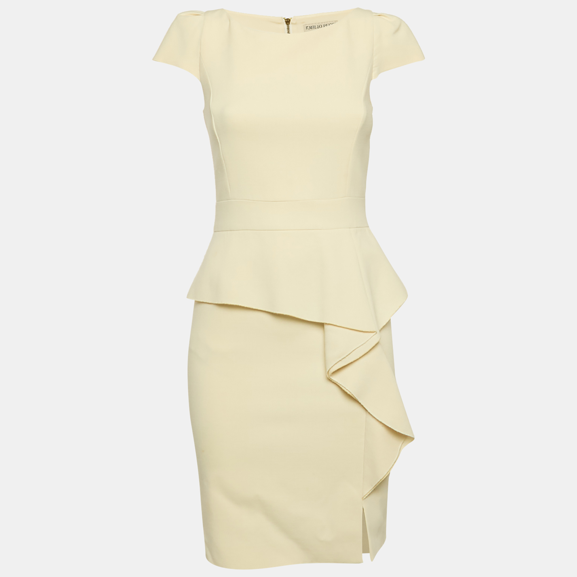 

Emilio Pucci Cream Wool Ruffled Cap Sleeve Mini Dress S