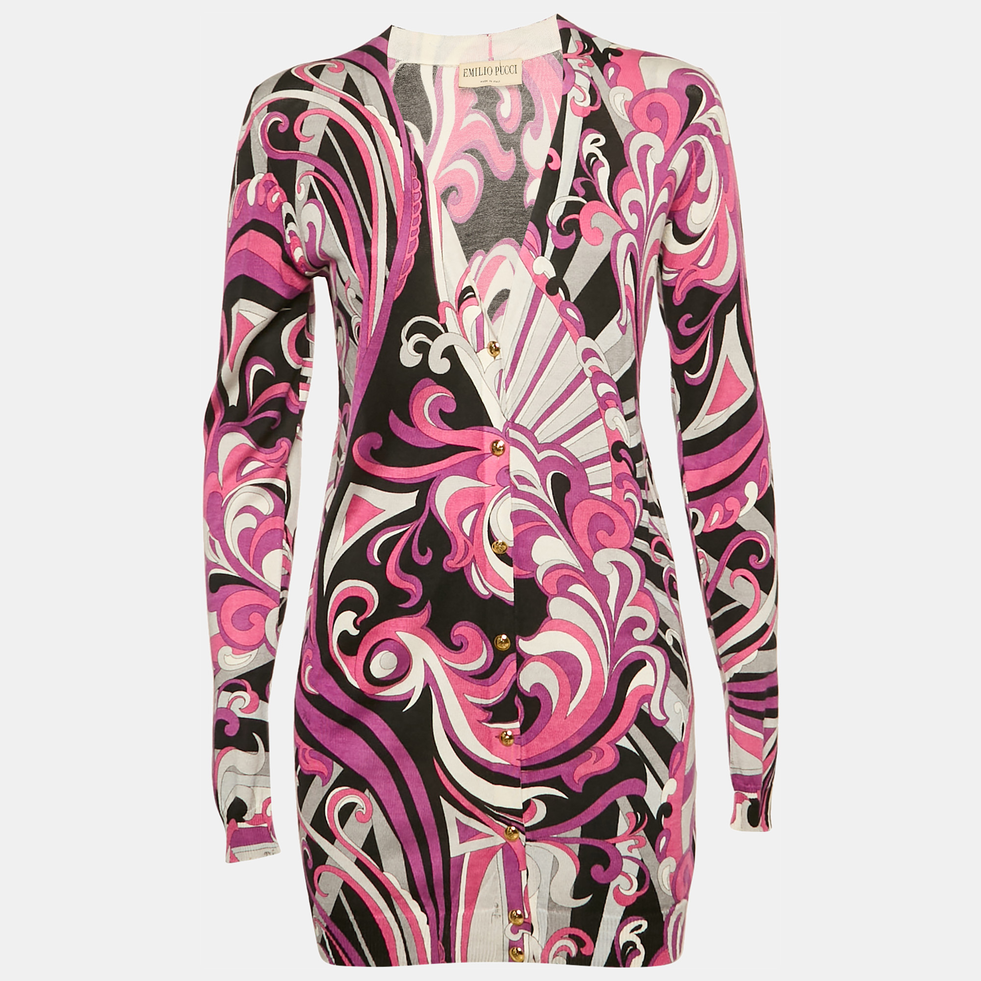 

Emilio Pucci Pink Fluilio Print Stretch Knit Cardigan S