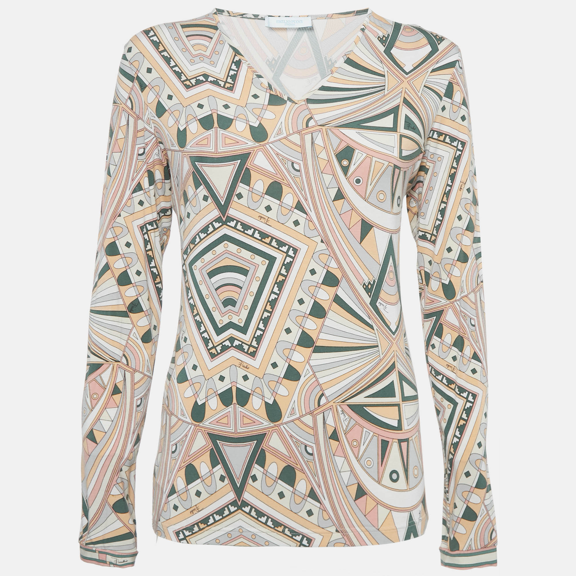 

Emilio Pucci Multicolor Printed Jersey V-Neck Long Sleeve Top M