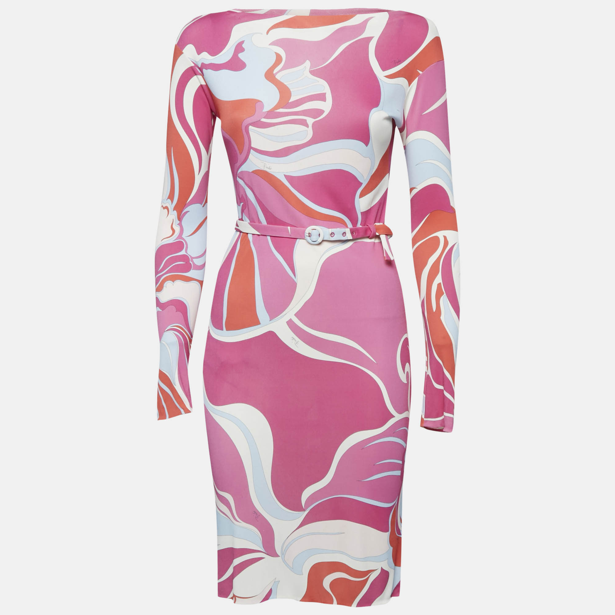 

Emilio Pucci Pink Printed Jersey Belted Bodycon Dress S