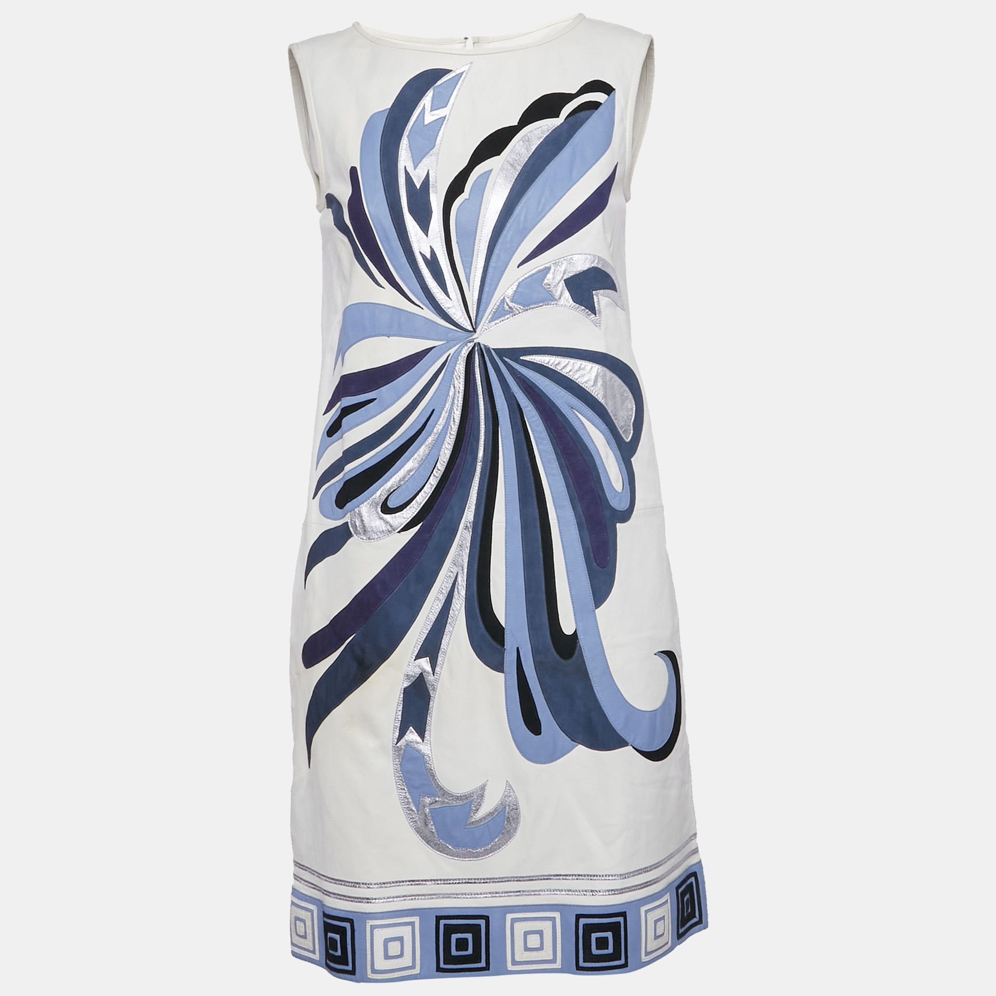 

Emilio Pucci Ivory Leather Appliqued Shift Dress M, White
