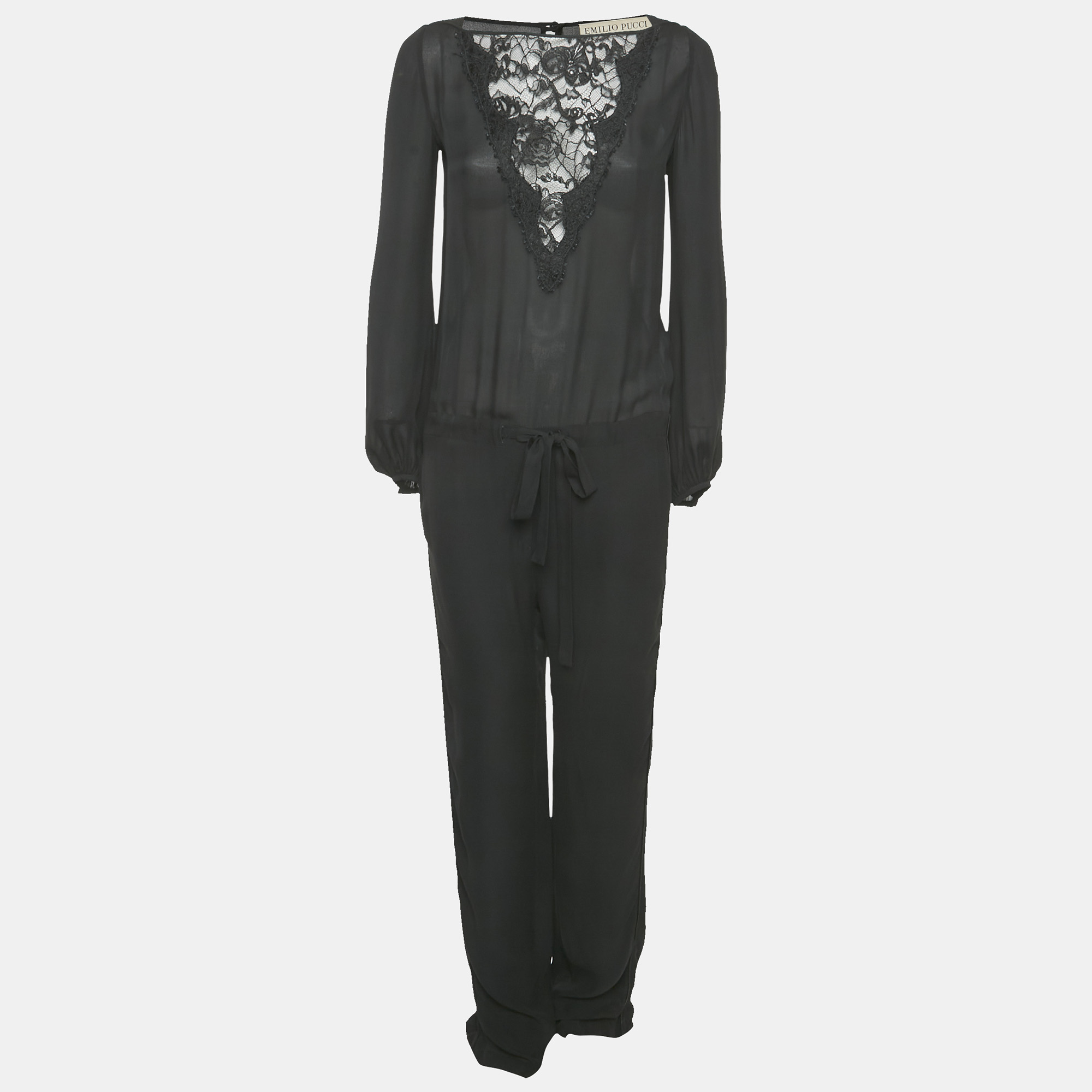 

Emilio Pucci Black Lace Trim Silk Jumpsuit S