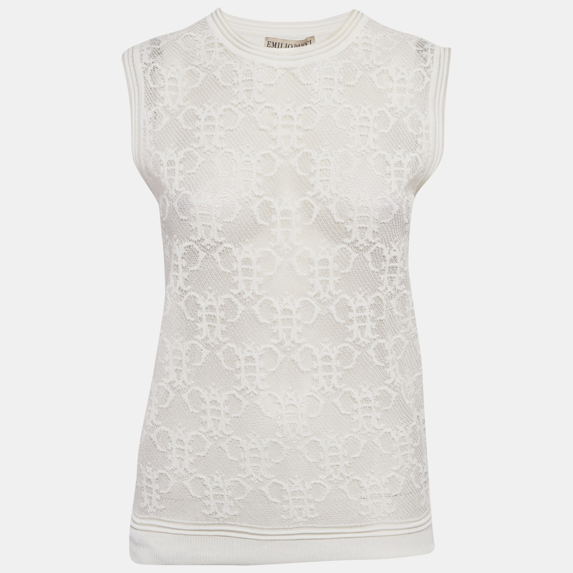 

Emilio Pucci White Stretch Lace Sleeveless Sheer Top M
