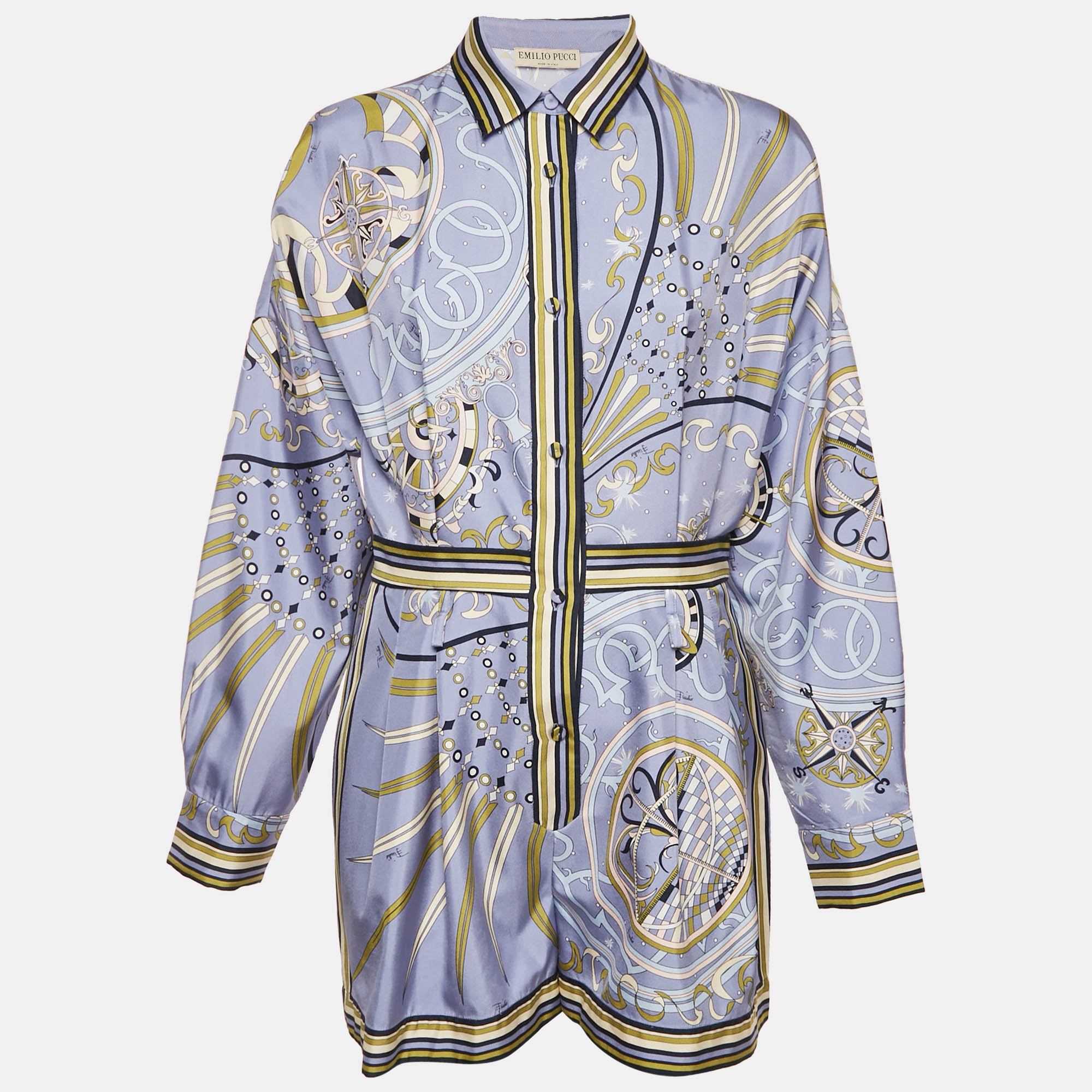

Emilio Pucci Blue Printed Satin Silk Playsuit M