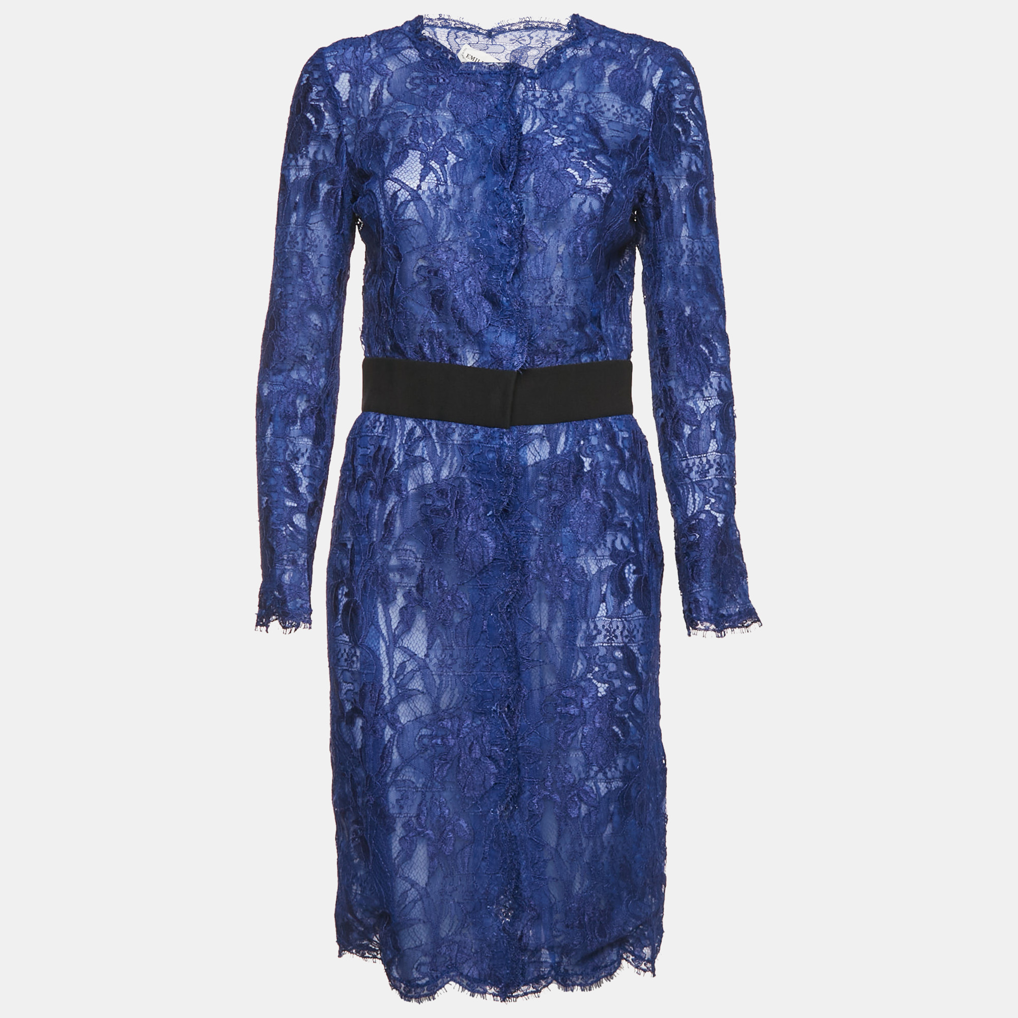 Pre-owned Pucci Black Lace Button Front Midi Dress M In Blue