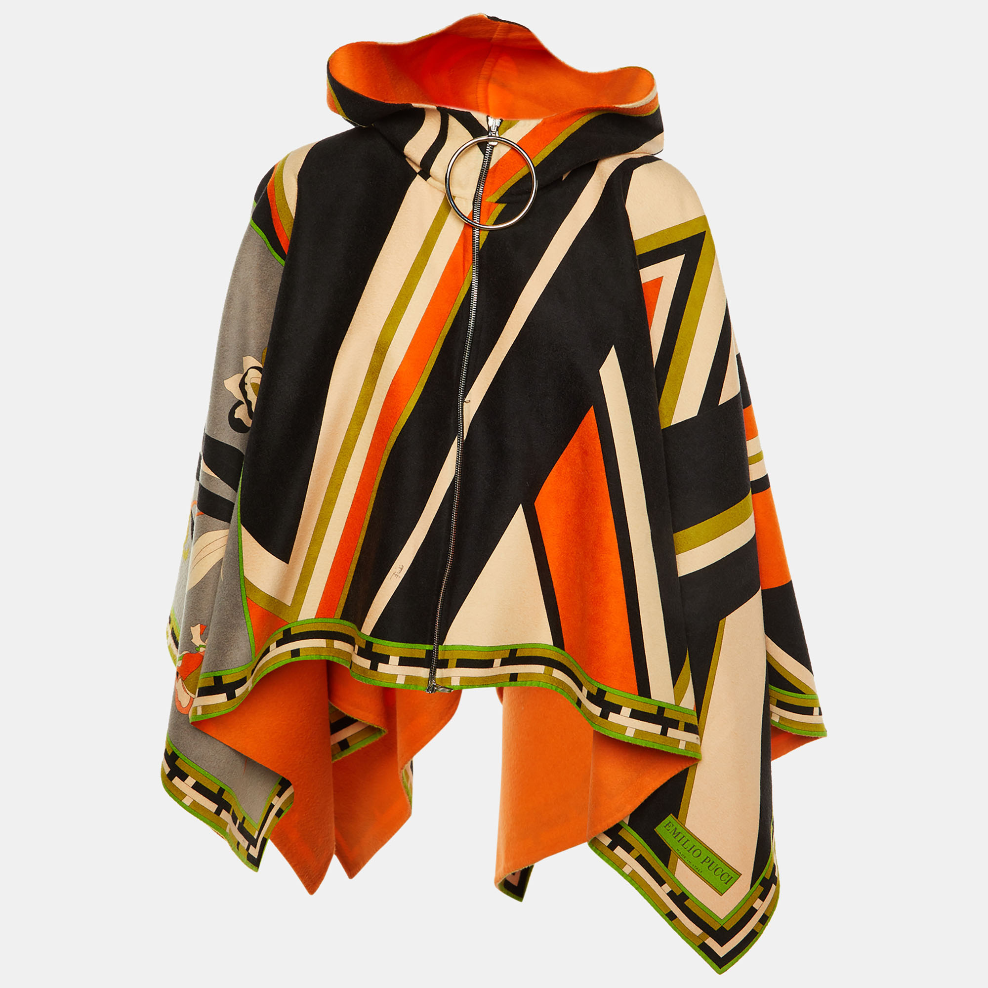 

Emilio Pucci Multicolor Printed Wool Zip Up Poncho S