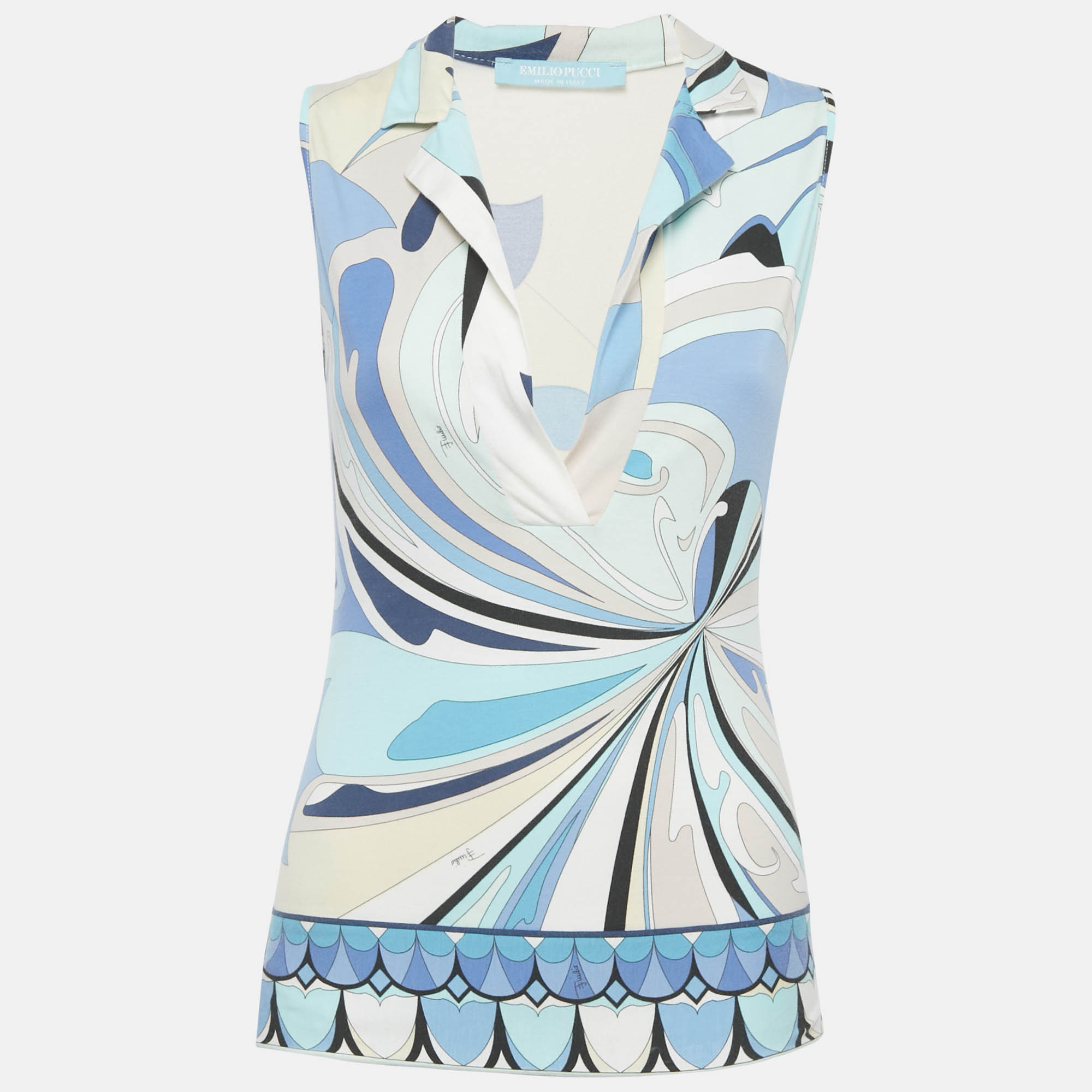 

Emilio Pucci Blue Printed Cotton Sleeveless Shirt S