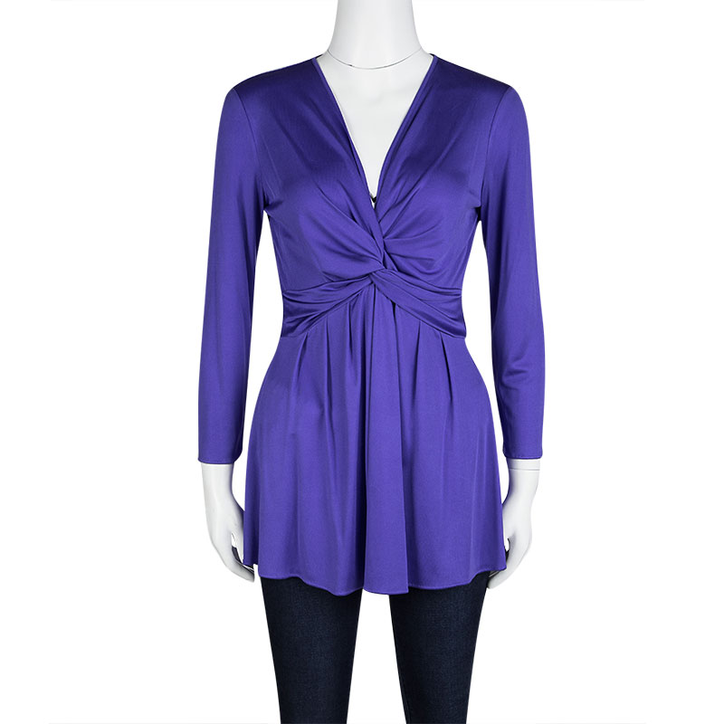 

Emilio Pucci Blue Silk Jersey Twist Knot Front Long Sleeve Tunic