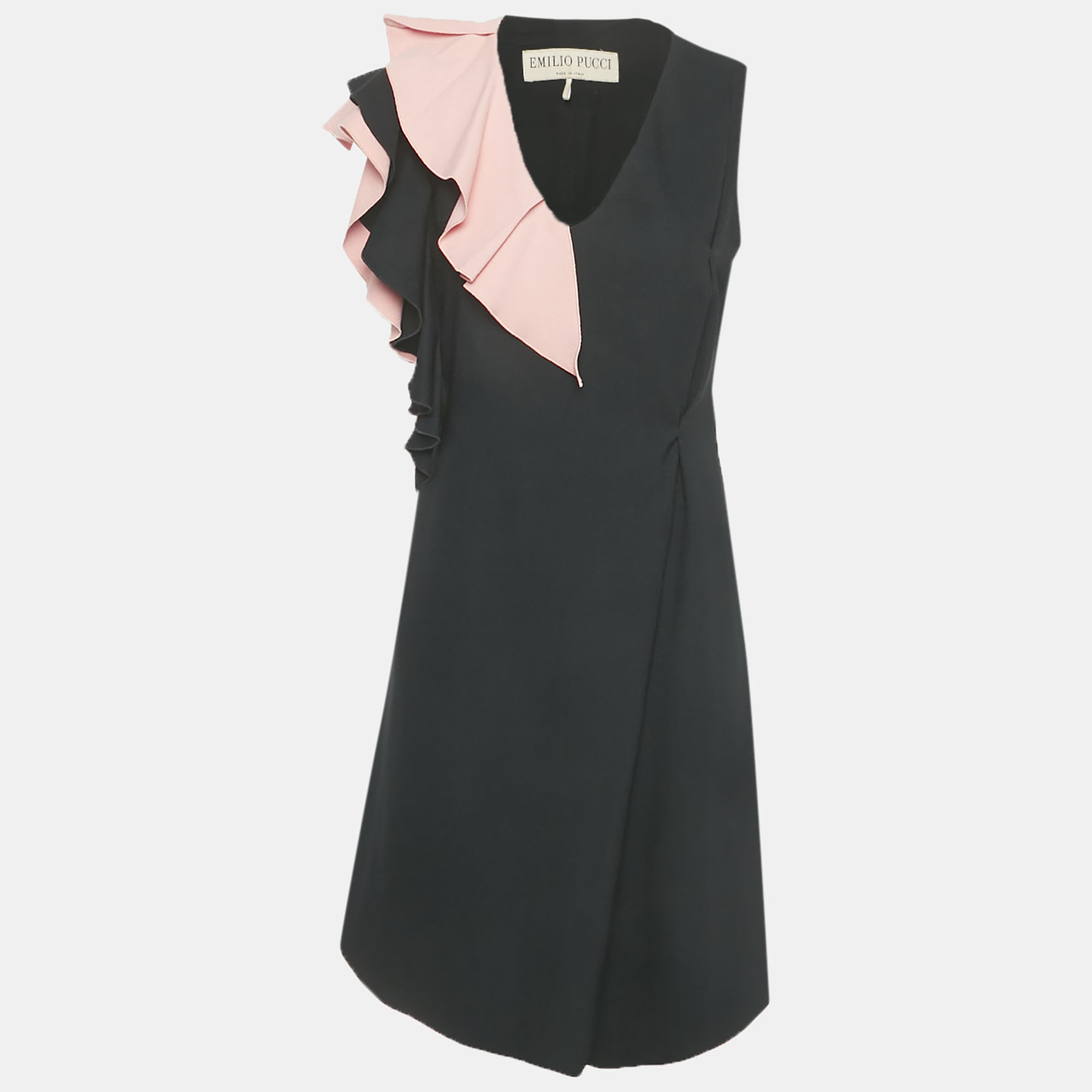 

Emilio Pucci Black /Pink Crepe Frill Detail Short Dress M