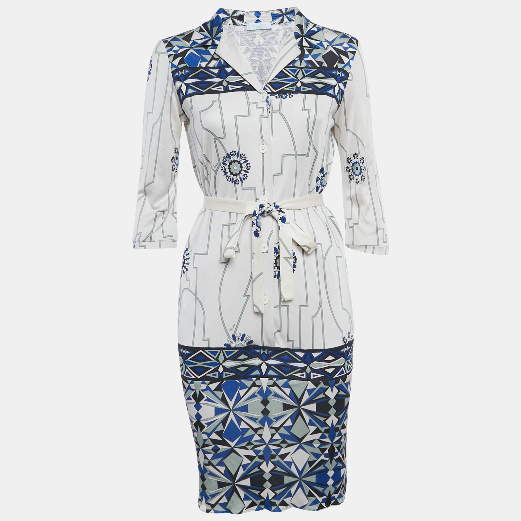 

Emilio Pucci Firenze White Printed Silk Short Dress S
