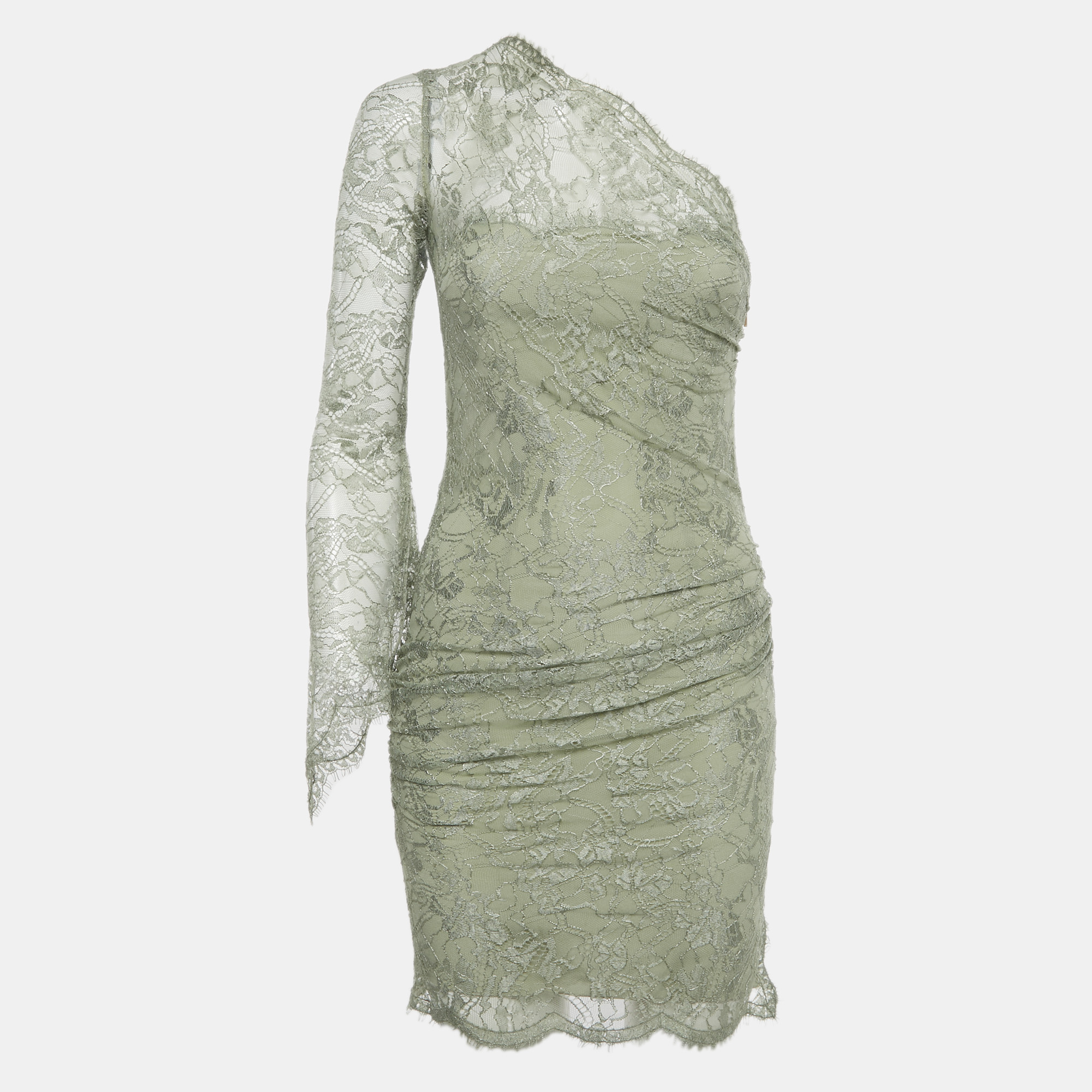 

Emilio Pucci Green Lace One-Shoulder Mini Dress S