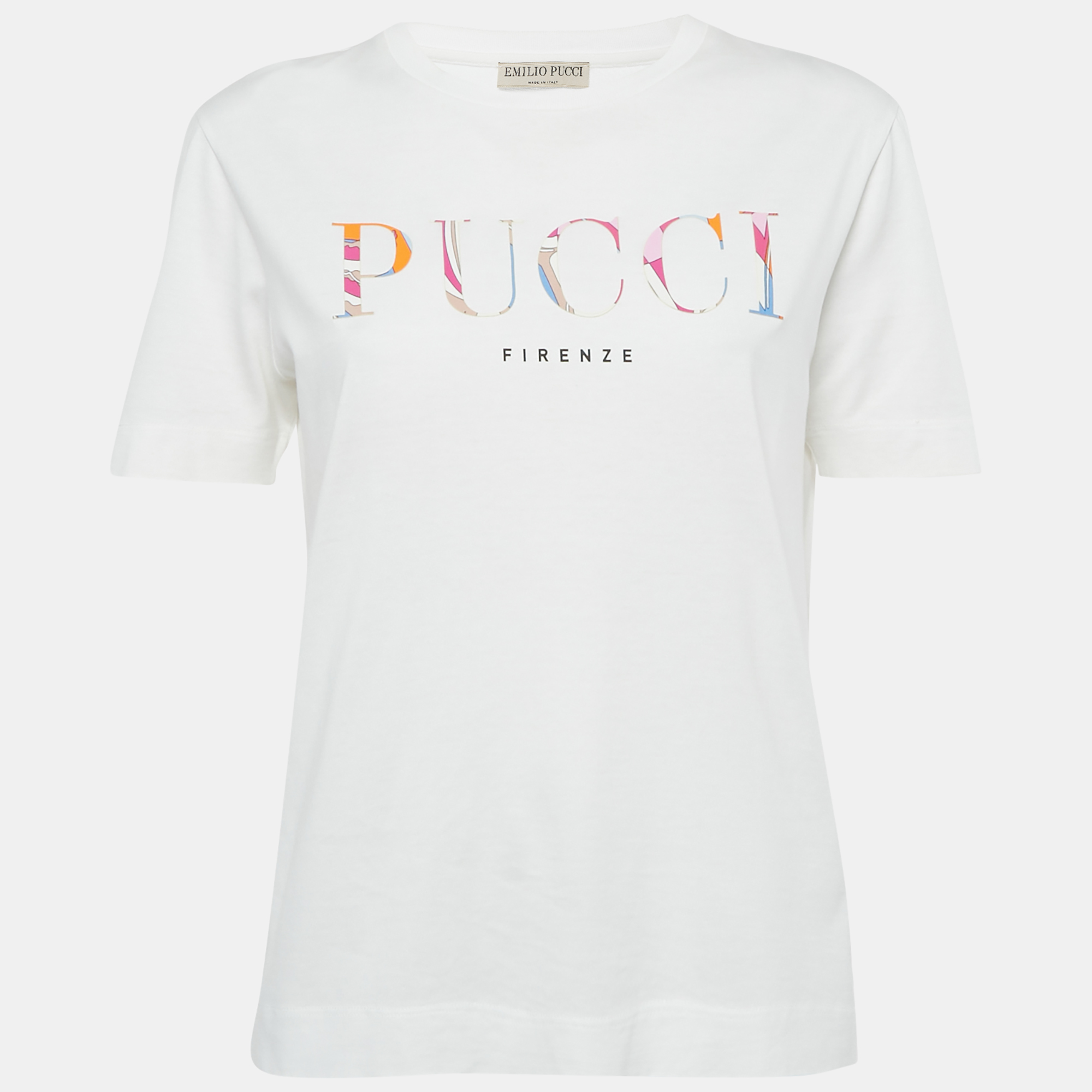 Pre-owned Pucci White Logo Applique Cotton T-shirt L
