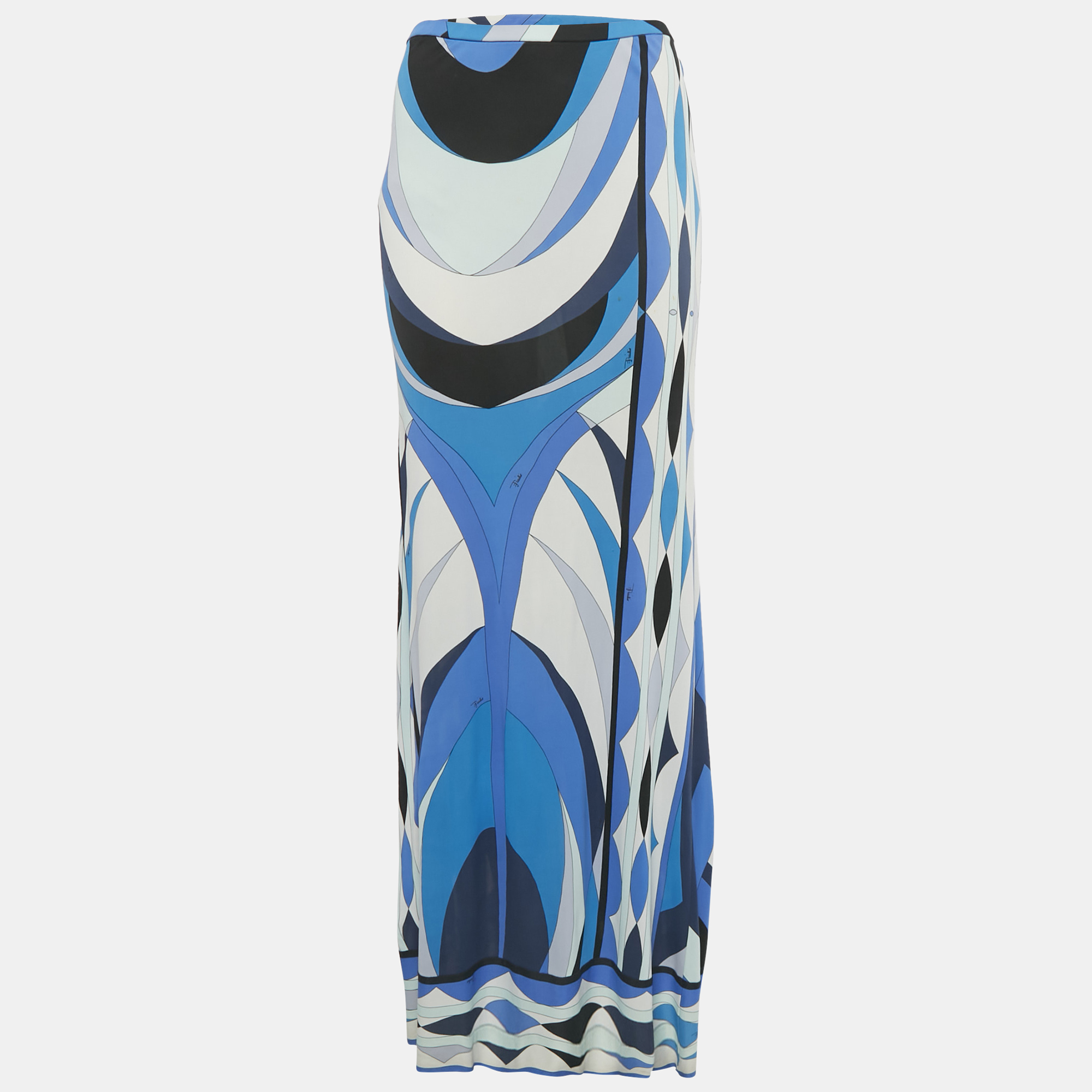 Pre-owned Pucci Blue Printed Jersey Maxi Dress L