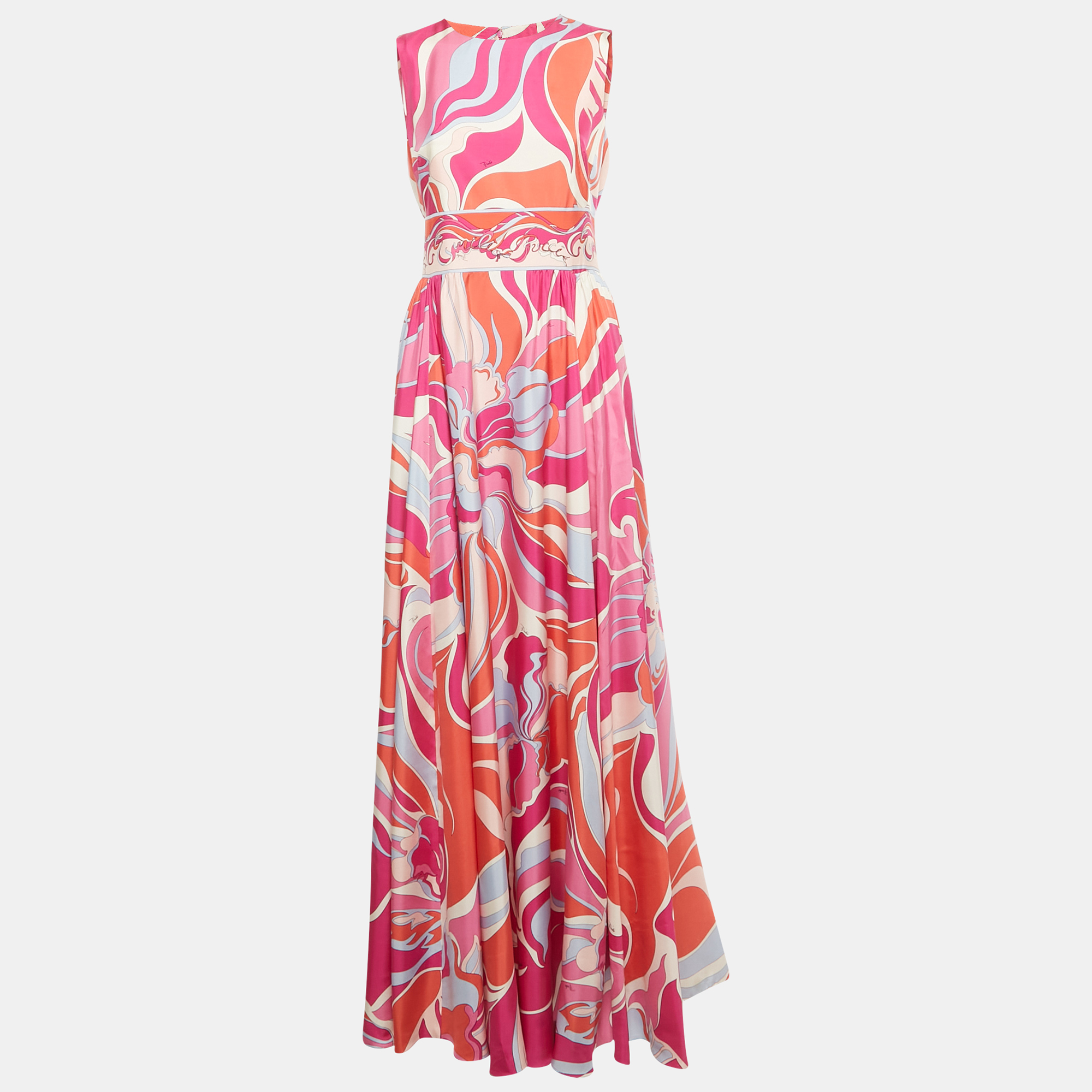 

Emilio Pucci Pink Printed Silk Flared Maxi Dress M