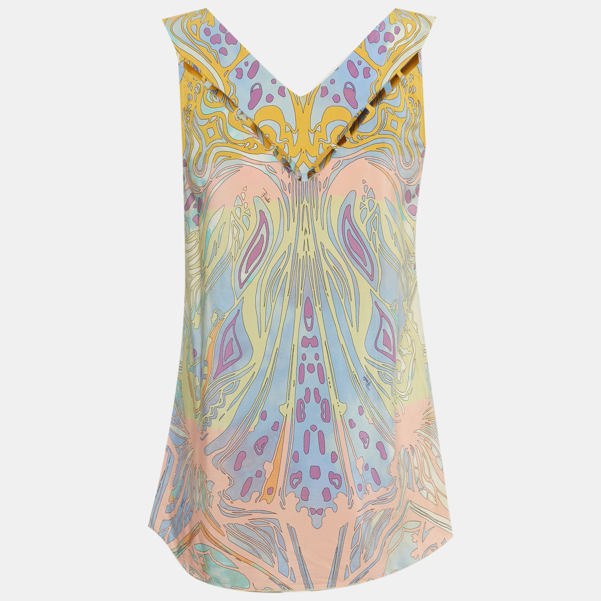 Pre-owned Pucci Multicolor Printed Silk Sleeveless Top S