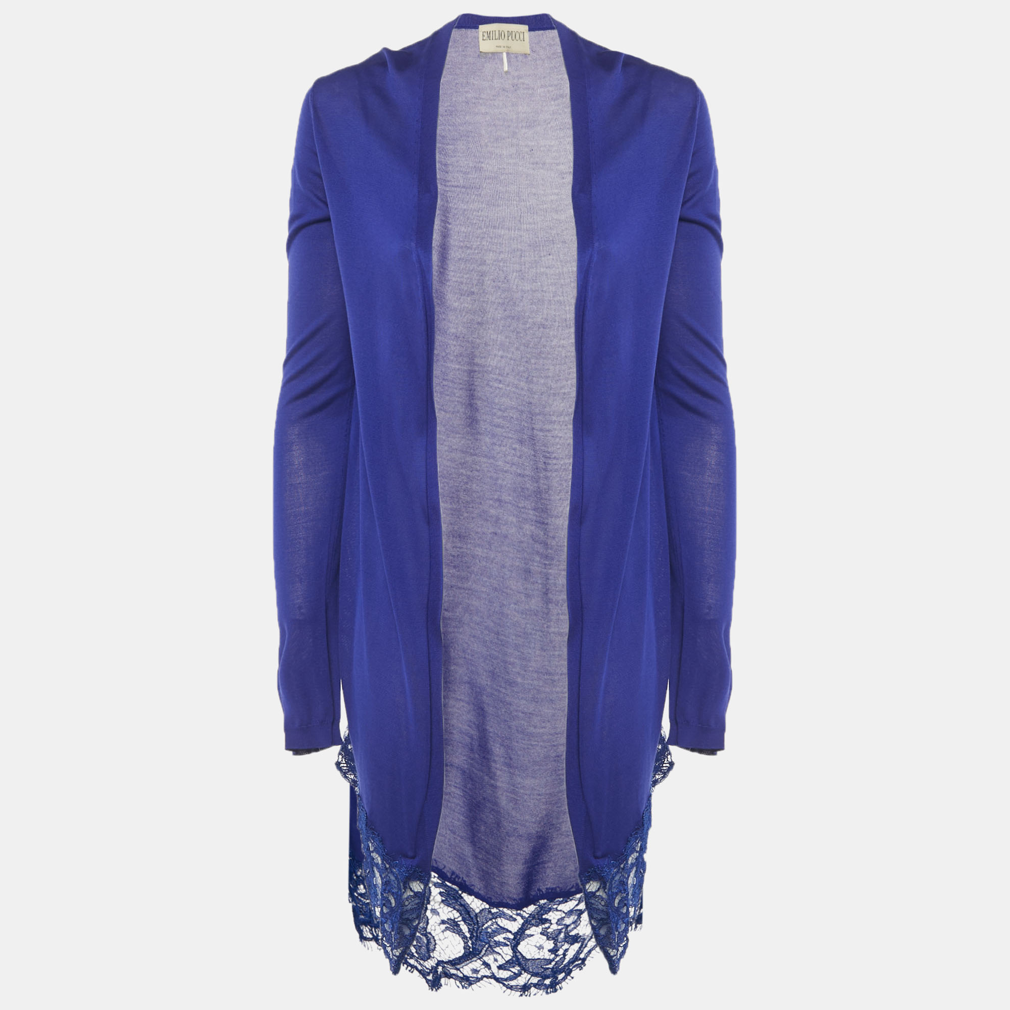 Pre-owned Pucci Blue Lace Trim Knit Cardigan Xs