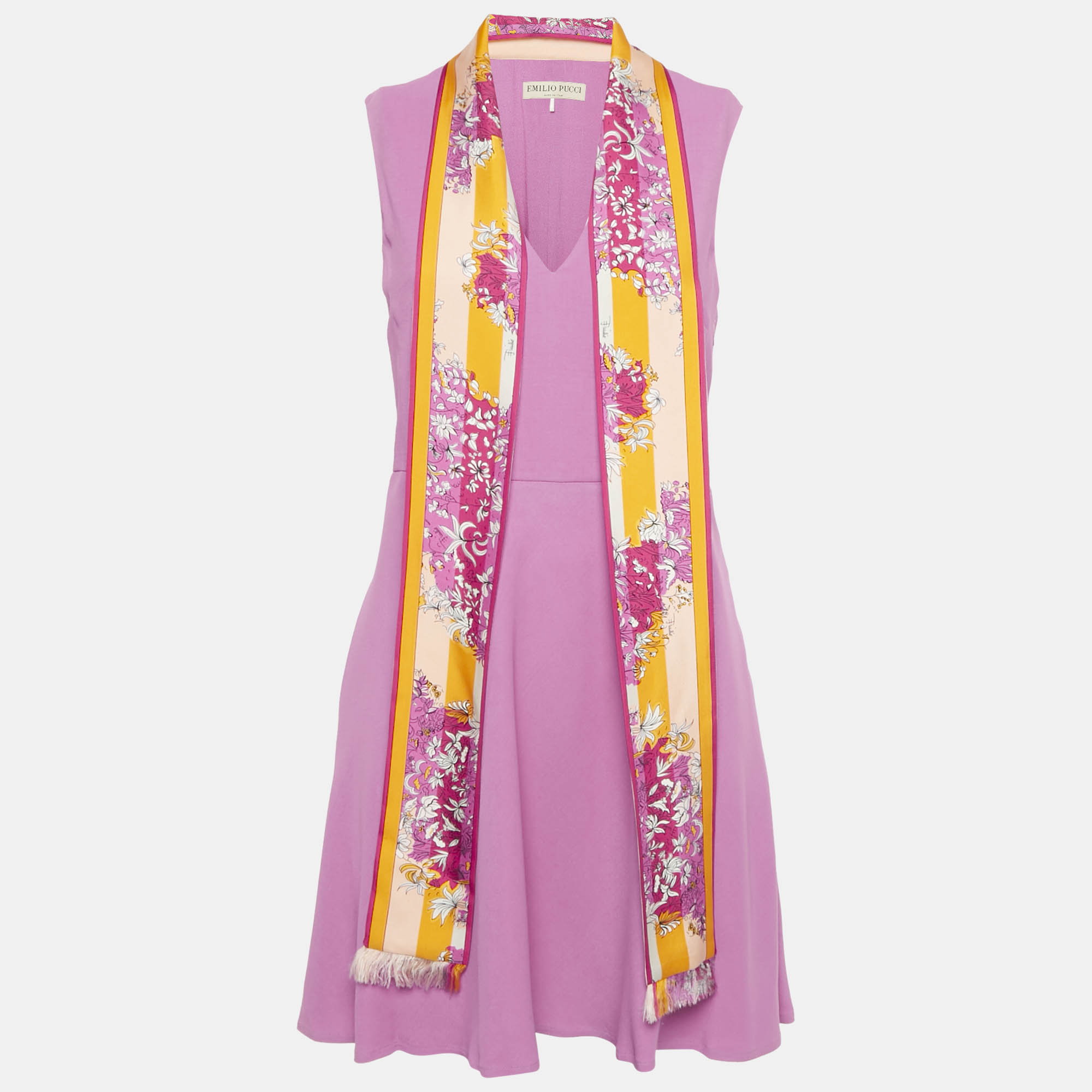 

Emilio Pucci Pink Silk Printed Neck Tie Detail Crepe Mini Dress M