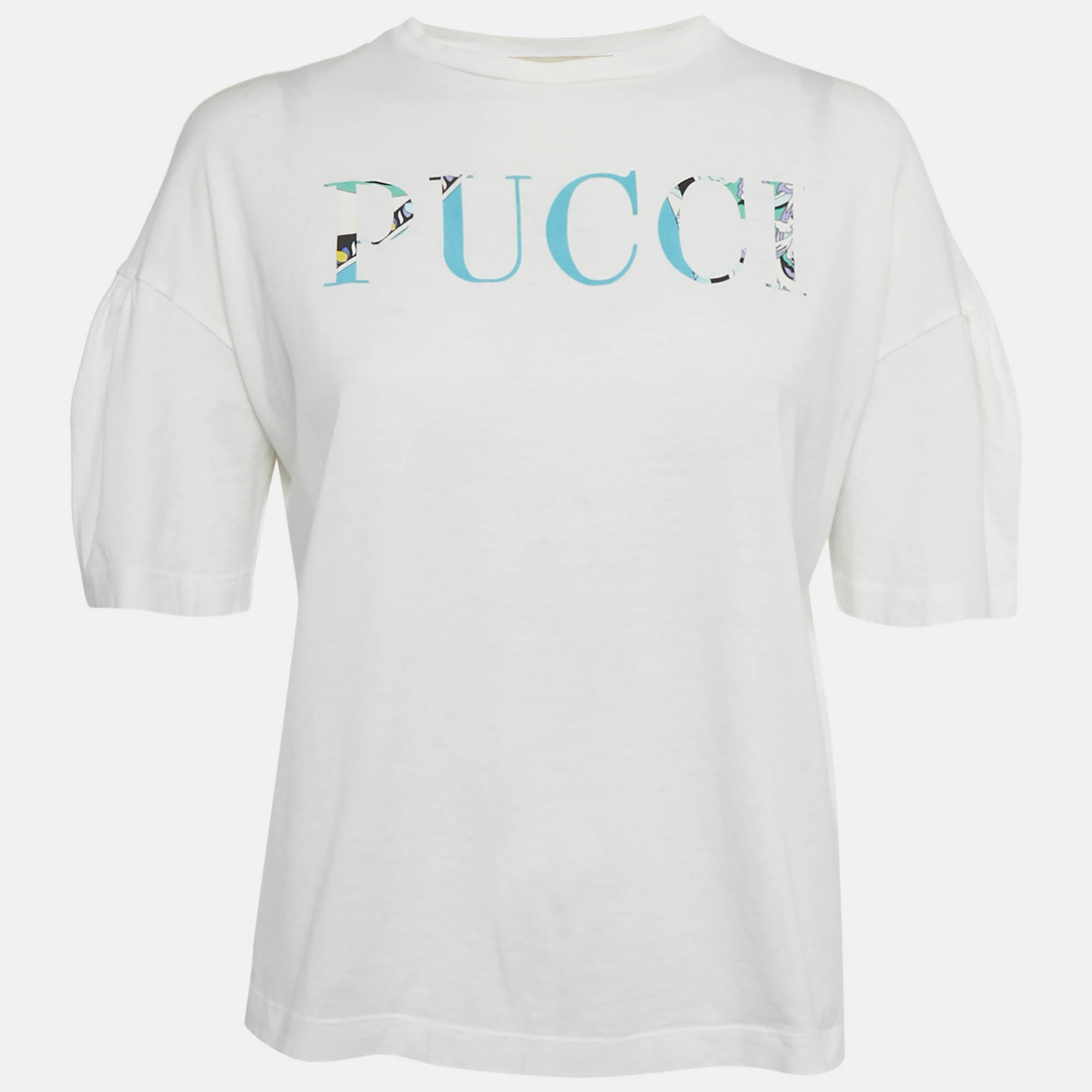

Emilio Pucci White Logo Print Cotton T-Shirt S