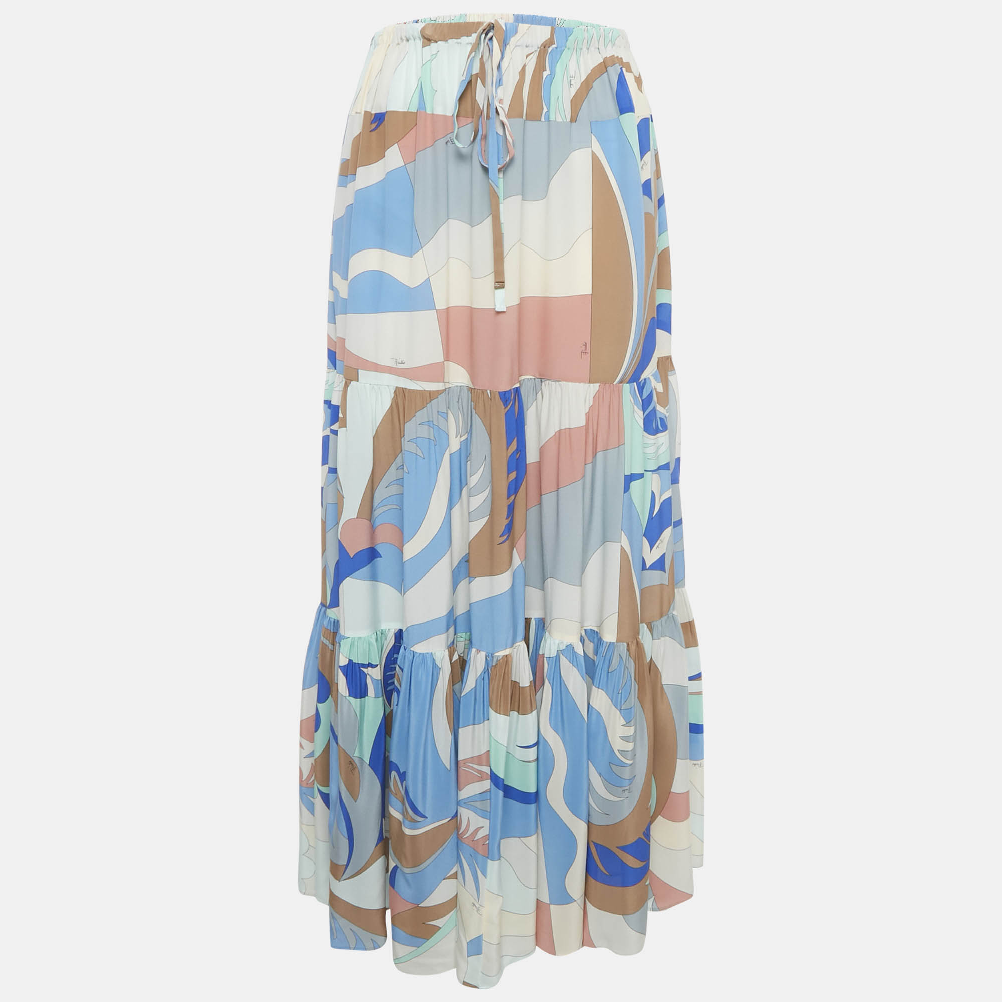 Pre-owned Pucci Multicolor Printed Silk Sheer Maxi Skirt S
