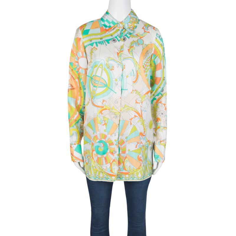 

Emilio Pucci Multicolor Printed Silk Long Sleeve Button Front Blouse