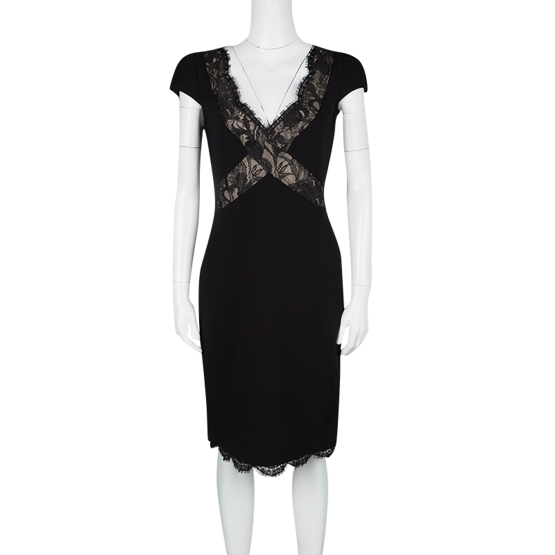 

Emilio Pucci Black Scallop Lace Trim Detail Cap Sleeve Dress