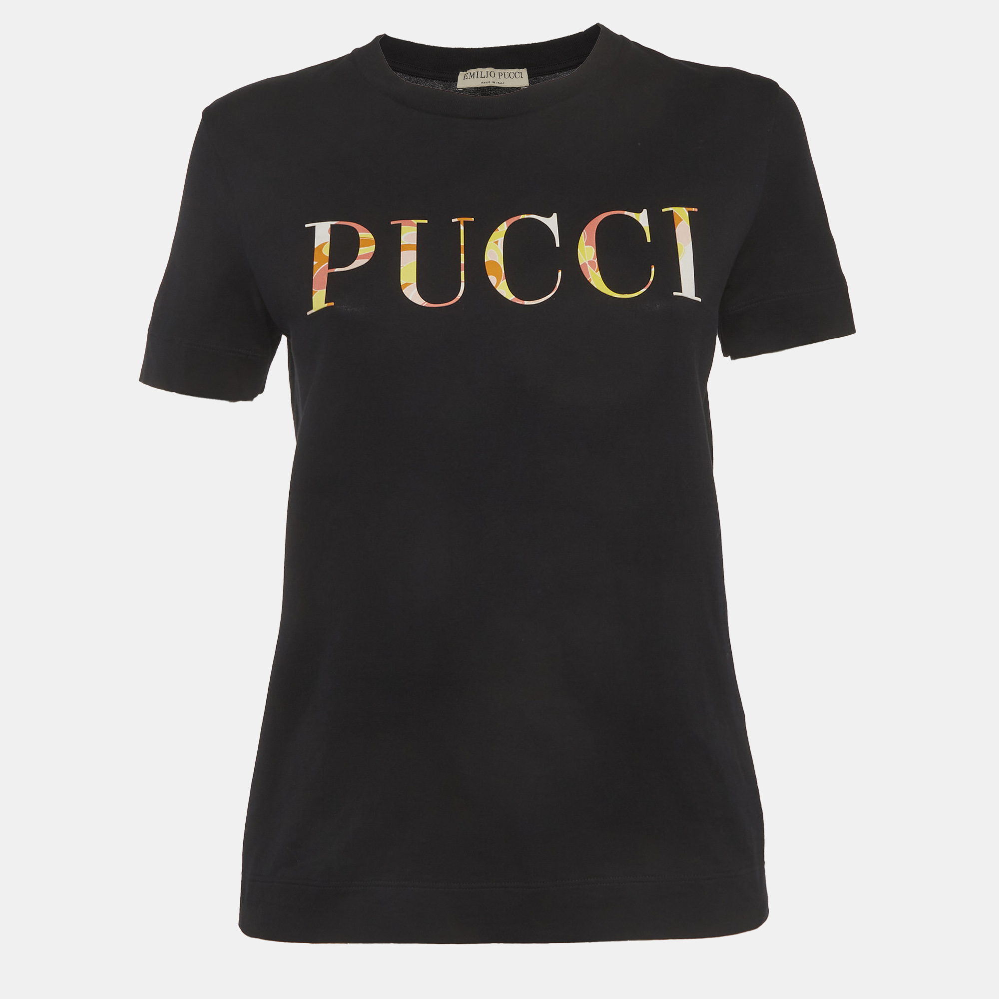 Pre-owned Pucci Black Cotton Logo T-shirt Xs