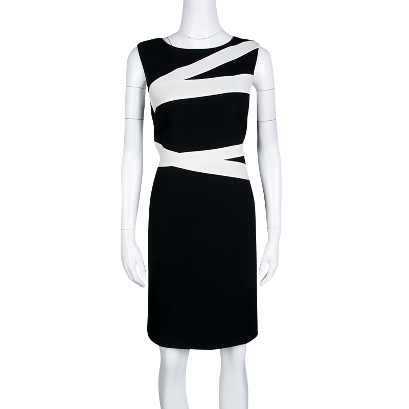 

Emilio Pucci Monochrome Colorblock Sleeveless Wool Shift Dress, Black