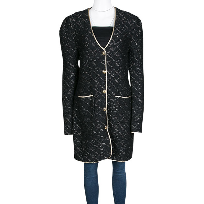 

Emilio Pucci Black Wool Lurex Knit Detail Coat