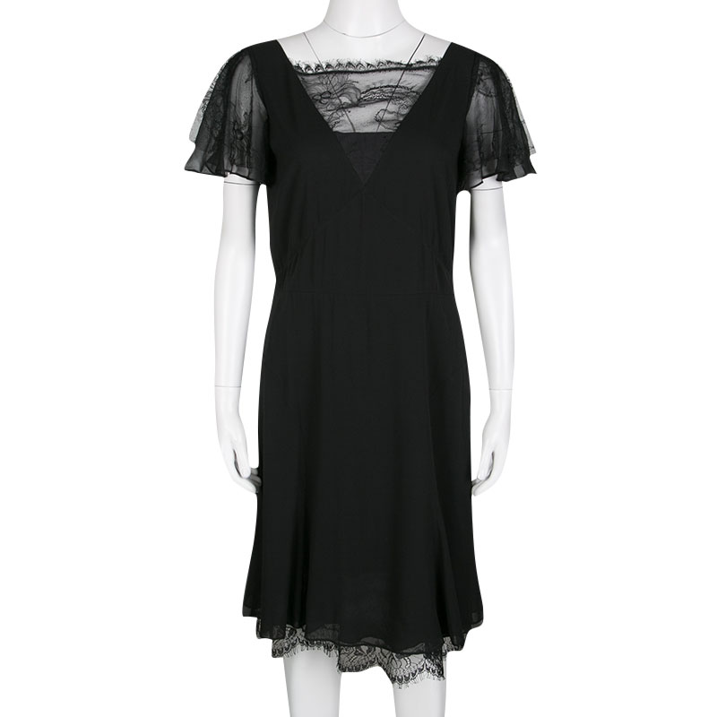 

Emilio Pucci Black Lace Trim Flutter Sleeve Dress