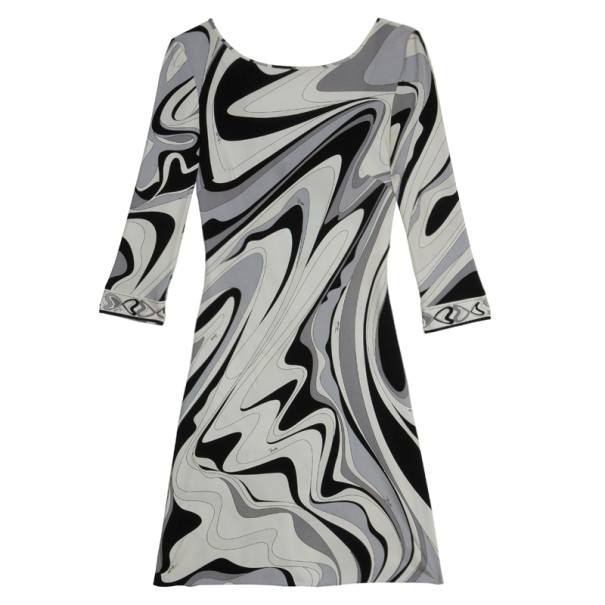 Pre Owned Emilio Pucci Monochrome Print Stretch Dress S