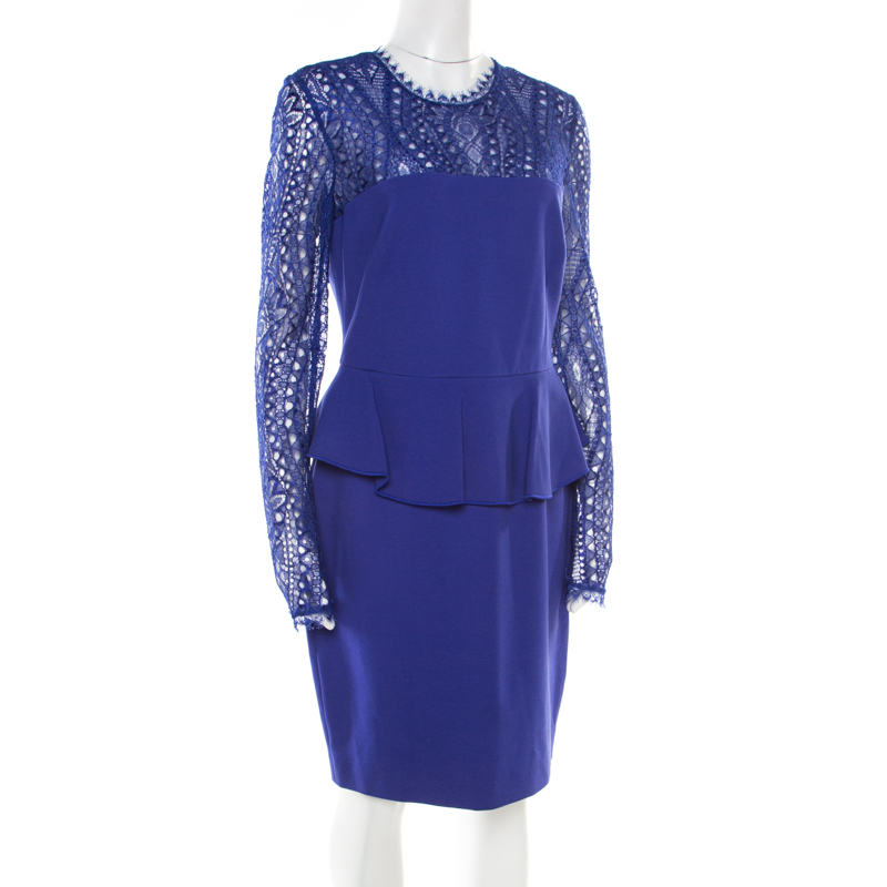 

Emilio Pucci Purple Lace Yoke Peplum Detail Pencil Dress