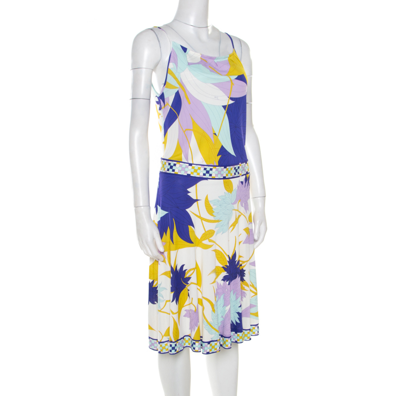 

Emilio Pucci Multicolor Floral Printed Jersey Sleeveless Dress