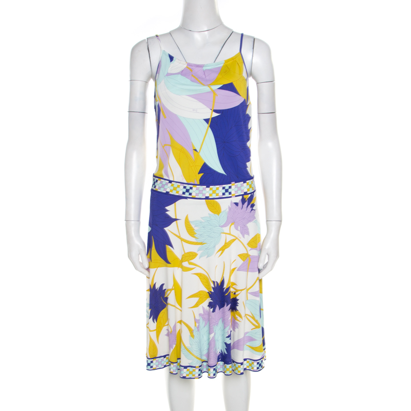 Pre Owned Emilio Pucci Multicolor Floral Printed Jersey Sleeveless Dress M