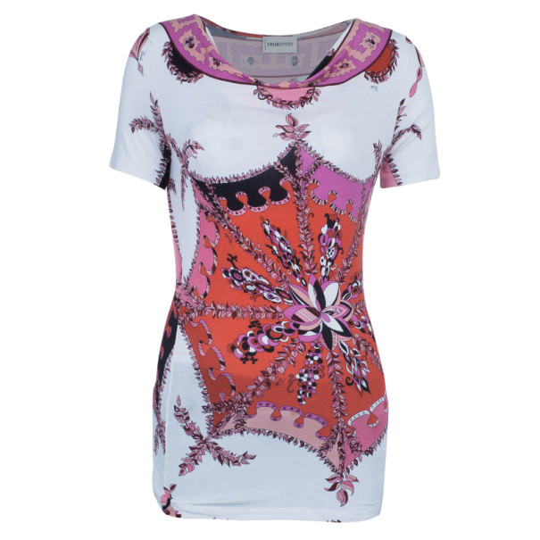 Pre Owned Emilio Pucci Abstract Printed Cotton Top M