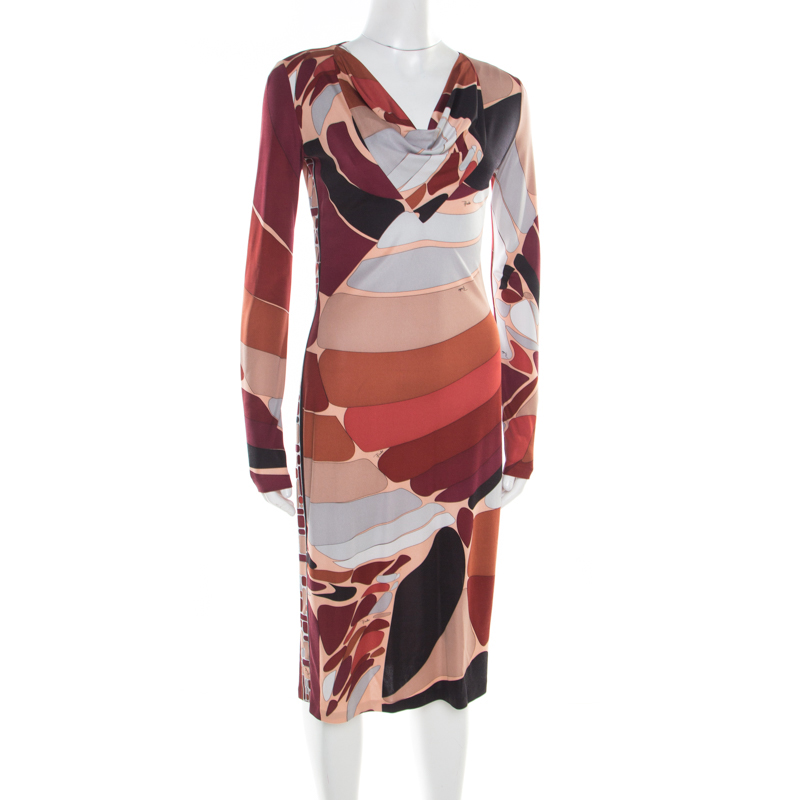 

Emilio Pucci Multicolor Printed Silk Jersey Long Sleeve Dress