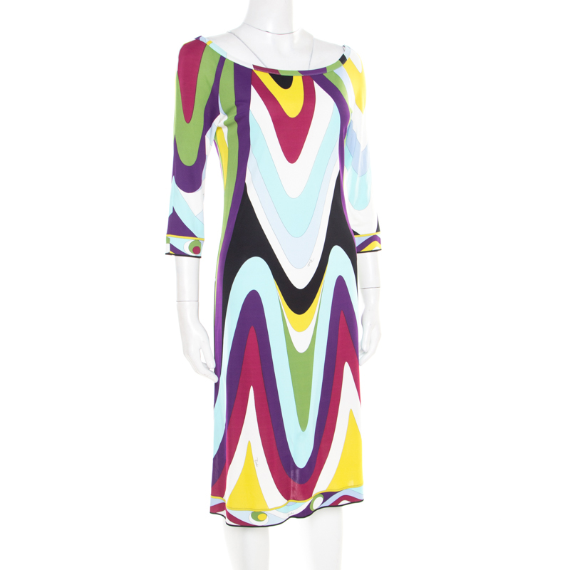 

Emilio Pucci Multicolor Printed Jersey Long Sleeve Dress