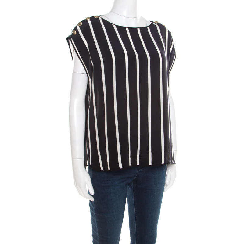 

Emilio Pucci Black and White Striped Silk Oversized Sleeveless Top