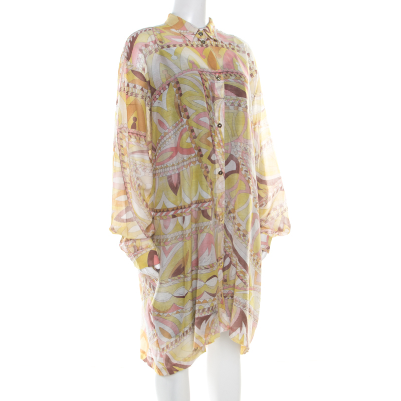 

Emilio Pucci Multicolor Washed Out Printed Cotton and Silk Shirt Dress