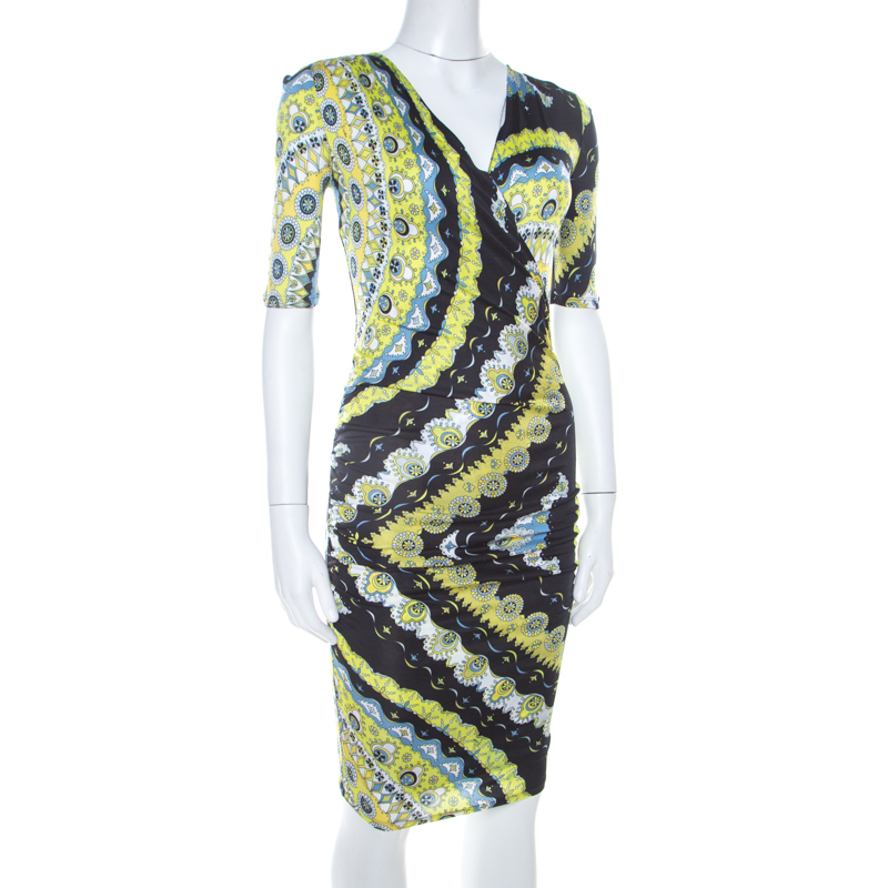 

Emilio Pucci Multicolor Printed Stretch Jersey Plunge Neck Dress