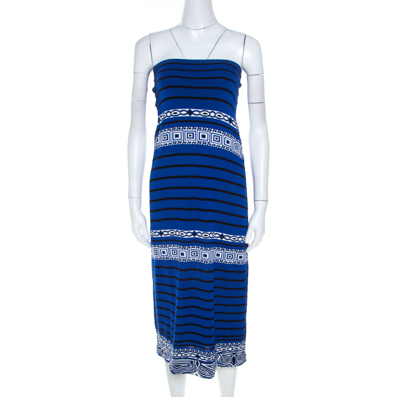 

Emilio Pucci Blue Knit Aztec Pattern Strapless Dress