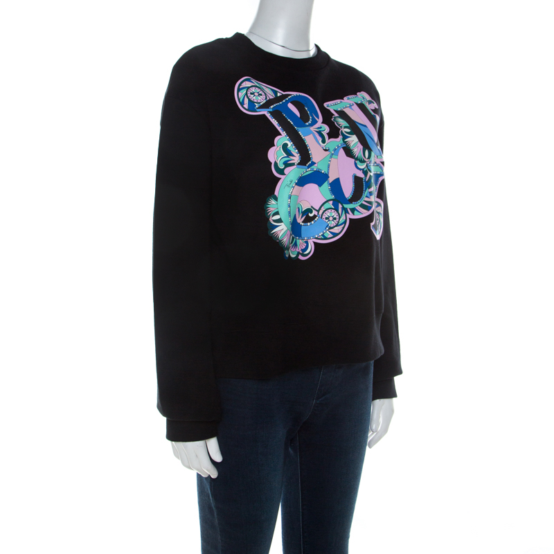 

Emilio Pucci Black Cotton Knit Graphic Logo Print Sweatshirt