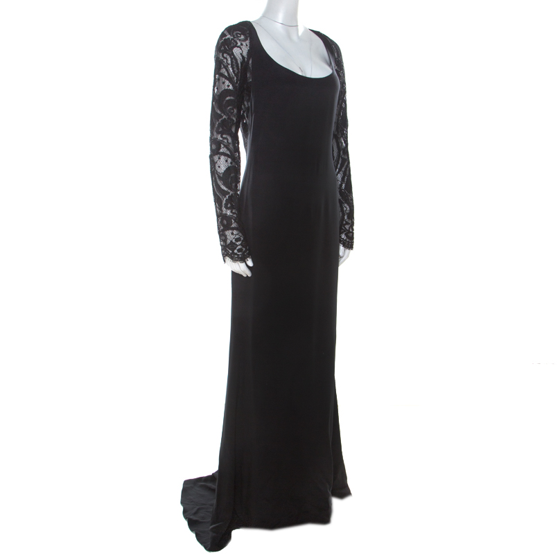 

Emilio Pucci Black Silk Guipure Lace Detail Evening Dress