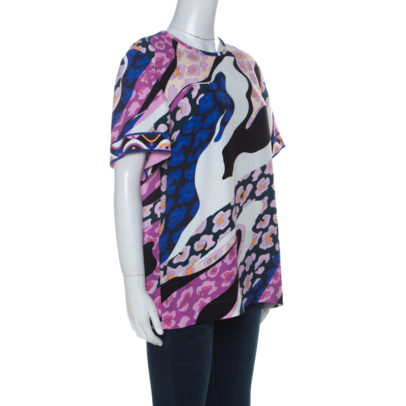 

Emilio Pucci Pink & Blue Abstract Print Short Sleeve Top