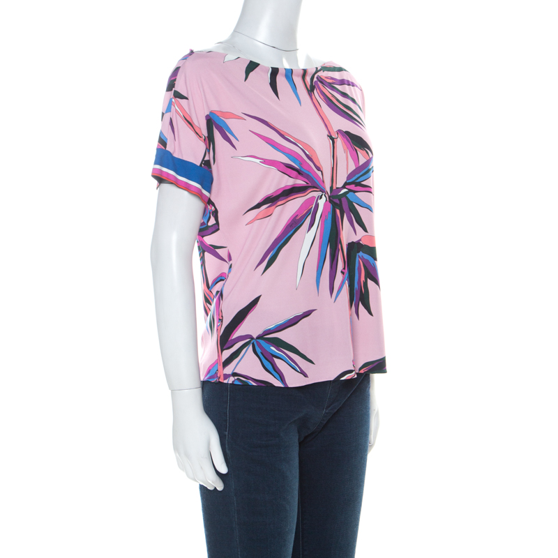 

Emilio Pucci Pink Bamboo Print Silk Blend T-Shirt