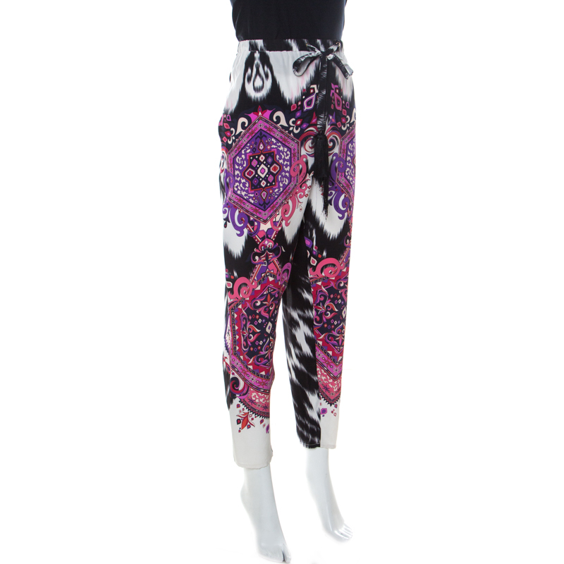 

Emilio Pucci Multicolor Printed Silk Drawstring Waist Tapered Pants