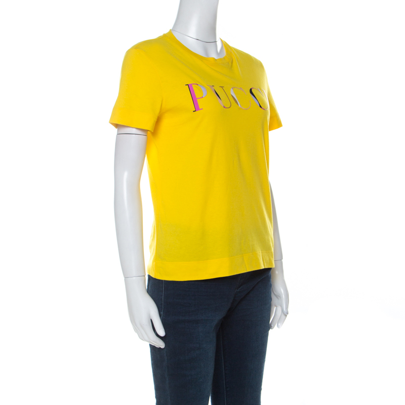 

Emilio Pucci Yellow Applique Logo Cotton T-shirt