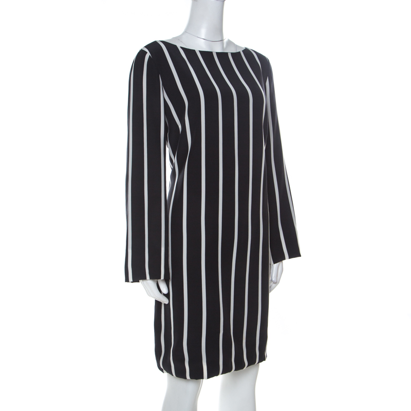 black white vertical striped dress