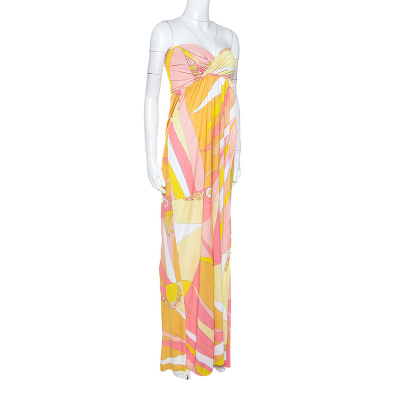 

Emilio Pucci Multicolor Signature Print Jersey Strapless Maxi Dress
