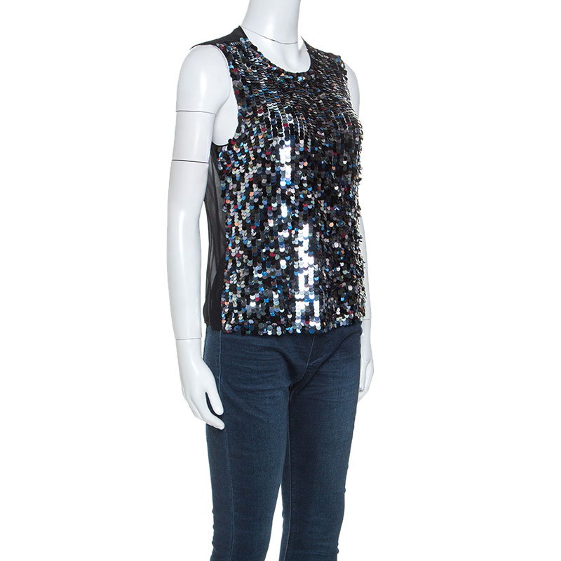

Emilio Pucci Black Sequinned Sleeveless Sheer Top